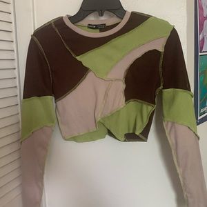 Patchwork long sleeve crop top